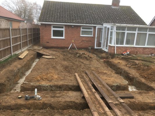 groundworks package for bungalow extension, Elmswell