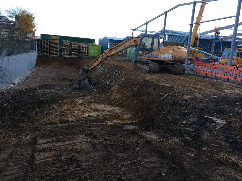 Excavate foundations for Steel Building, Newmarket Finch Services Ltd