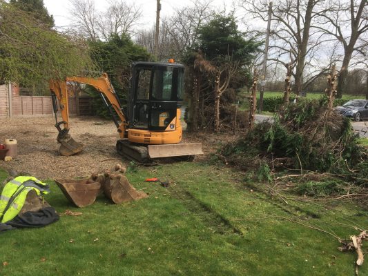 excavate to remove hedge and extend drive, Norton