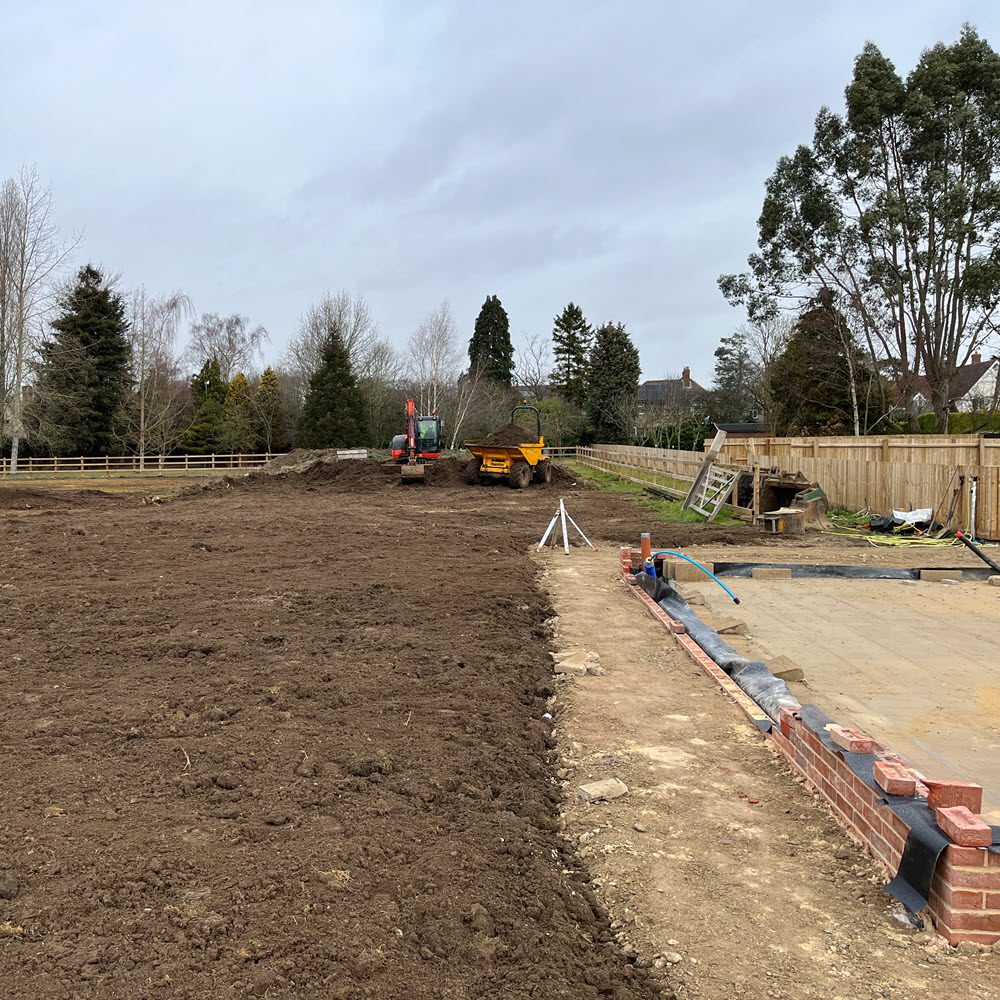 Groundworks for house and cartlodge buildings in Haughley Green