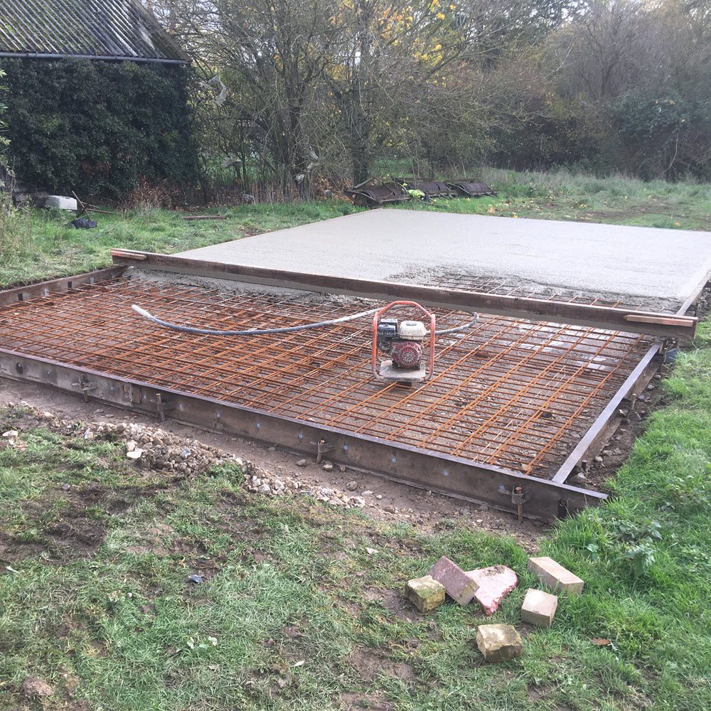 Concrete base being poured for fertiliser tanks in Stowlangtoft