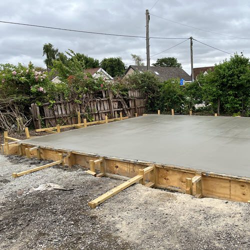 Concrete raft foundation prepared and poured for building project in Hitcham