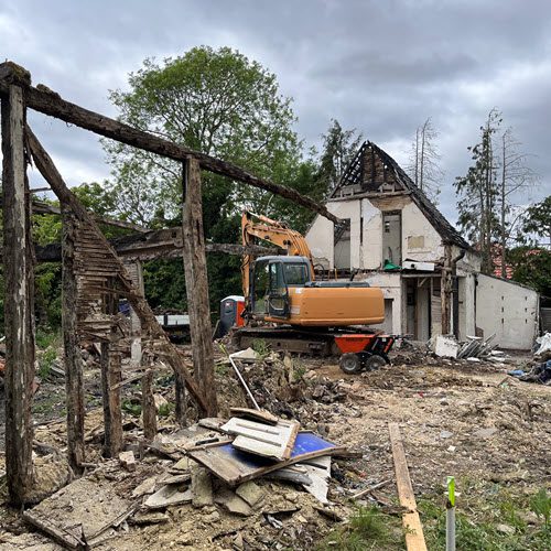 Demolition of fire damaged house and groundworks in Elmswell Suffolk