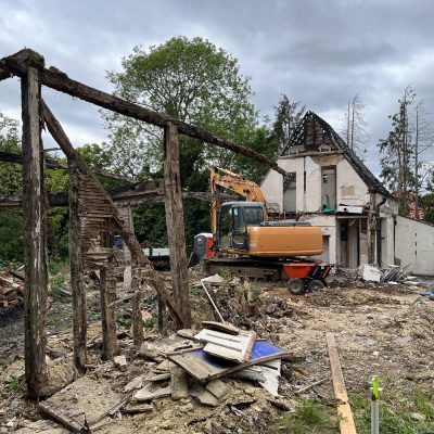 Fire damaged house demolition and groundworks to DPC in Elmswell Suffolk