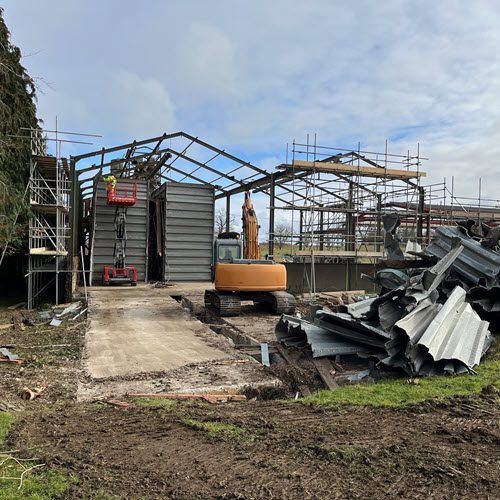 Grain bin demolition and removal on farm in Risby Suffolk
