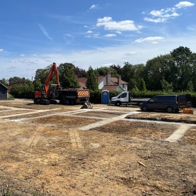 Excavation and preparation of foundations for new build in Cockfield