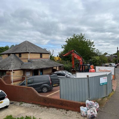 Former surgery building before demolition in Steeple Bumpstead