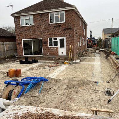 Extension groundworks including foundations drainage and services in Burwell Suffolk