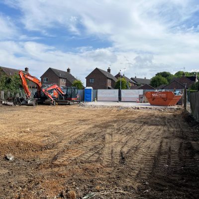 Ground cleared ready for groundworks for new dwellings in Steeple Bumpstead