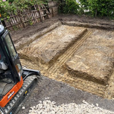 Ground prepared for raft foundation in Hitcham