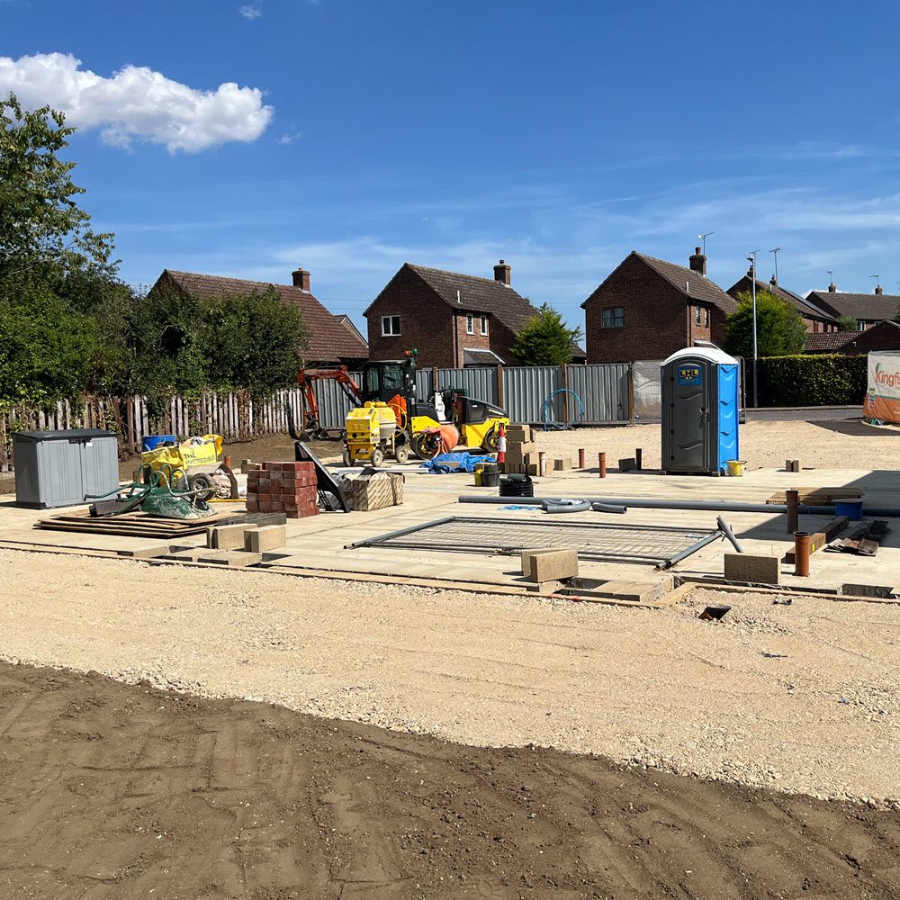 Groundworks completed to DPC level for two new dwellings in Saffron Walden