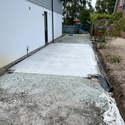 Completed raft foundation ready for garage construction in Weatherden
