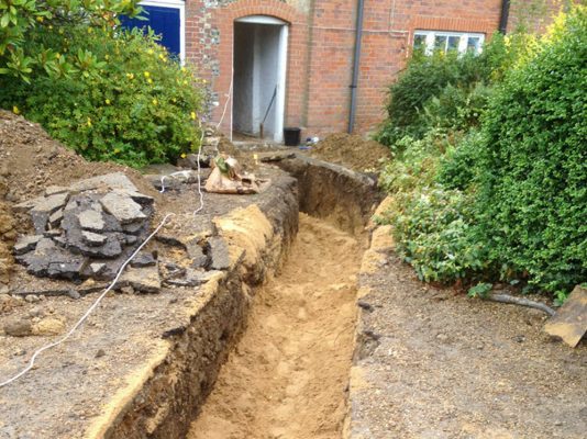 Coney Weston - Excavation of trenches for borehole installation in Suffolk