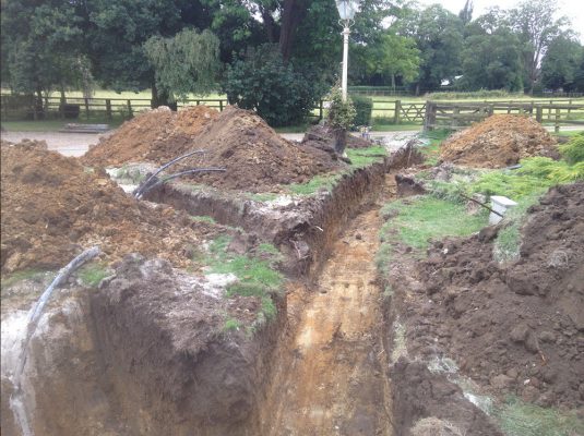Coney Weston - Trenches excavated for borehole installation in Suffolk