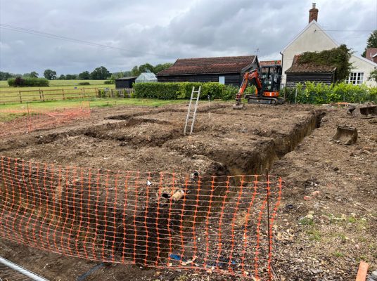 Foundation excavation for house project near Bury St Edmunds