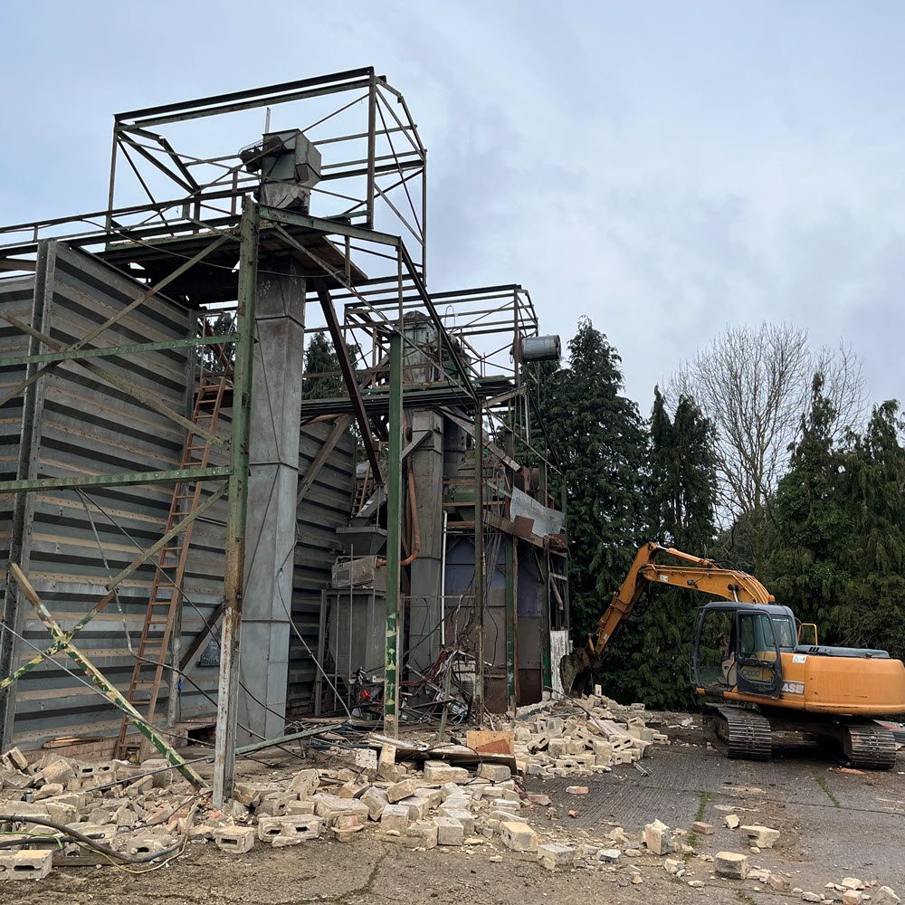 Grain bins before demolition on farm in Risby Suffolk