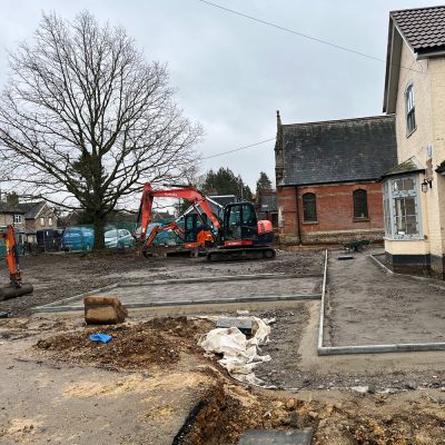 Groundworks for pub refurbishment in Elmswell including drainage car park and landscaping
