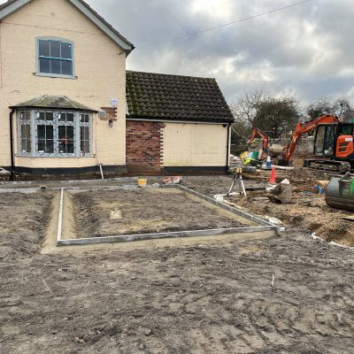 Pub refurbishment groundworks in Elmswell Suffolk, including drainage services car park and landscaping
