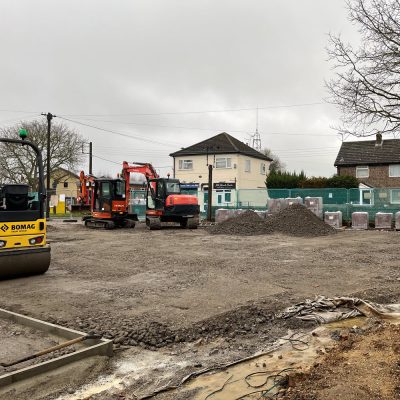 Preparing car park and landscaping areas at pub refurbishment in Elmswell