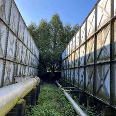 Water storage tanks before demolition in Keddington