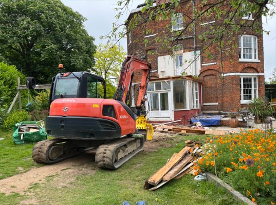 Controlled demolition of extension at The Fort in Bury St Edmunds