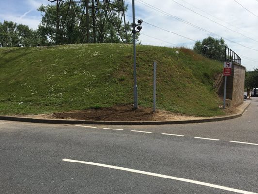 Completed access area following road barrier removal in Copdock