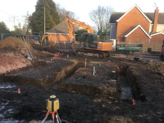 Foundation excavation in wet ground conditions in East Bergholt