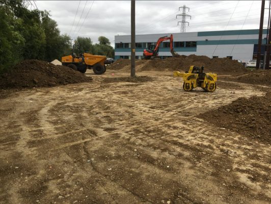 Ground reduction and excavation for factory car park development
