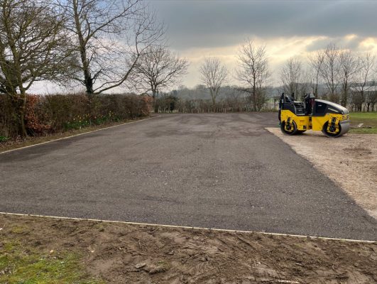 Completed car park surface with Type 1 and tarmac planings in Elmswell