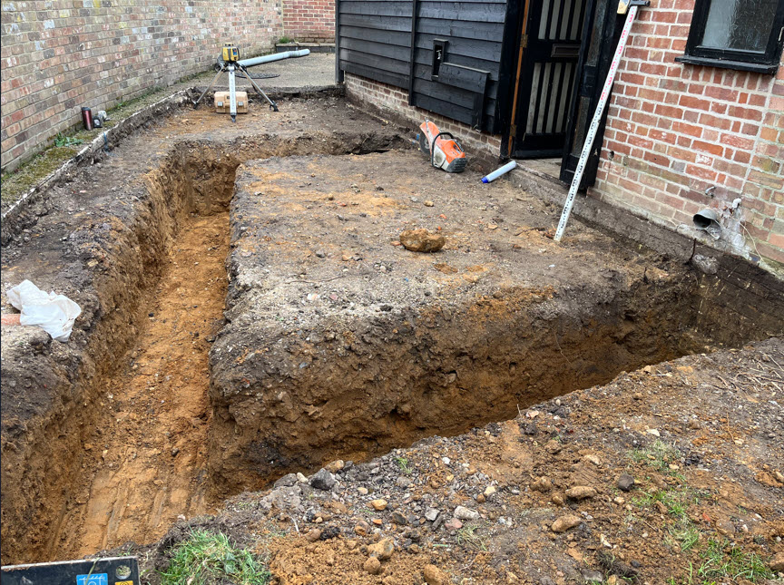 Excavation for side extension in Elmswell