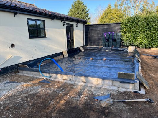 Completed groundwork package for residential extension in Elmswell