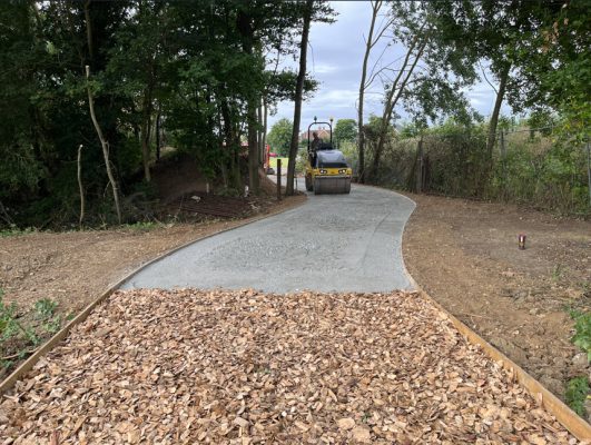 Timber edging and granite surfacing works for footpath in Elmswell