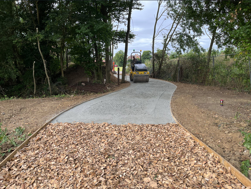 Timber edging and granite surfacing works for footpath in Elmswell