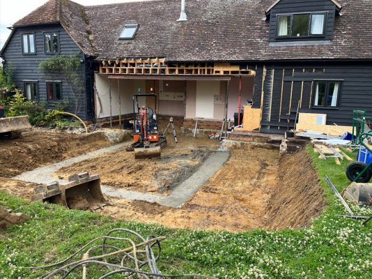 Extension foundations and drainage installation in Great Easton