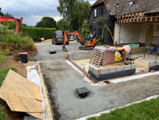 Completed oversite and groundwork preparation for extension in Great Easton