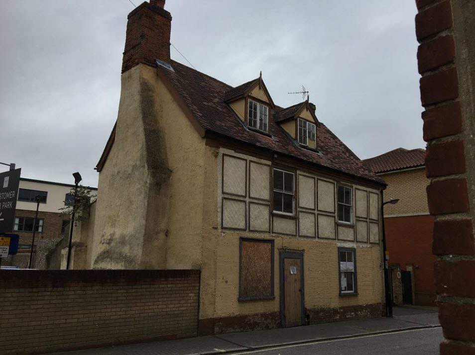 Front view before demolition in Bury St Edmunds