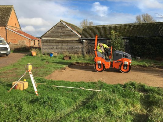 Ground preparation for fertiliser tank base in Stowlangtoft