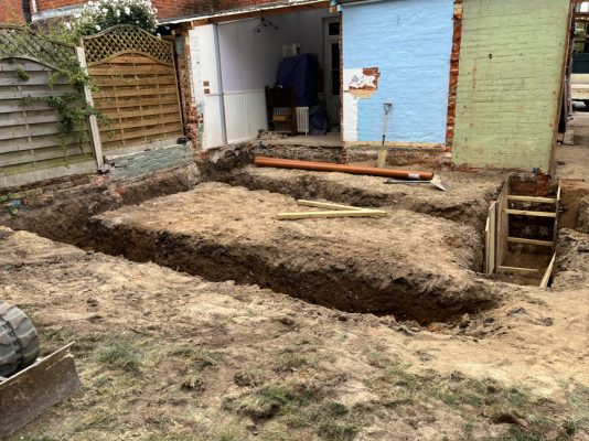 Excavation and foundation works for rear extension in Bury St Edmunds
