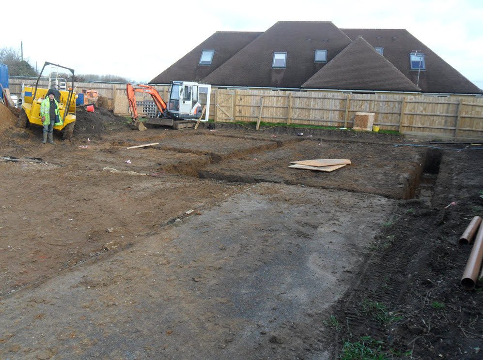 Site preparation and foundations dug for self build house in Woolpit Suffolk