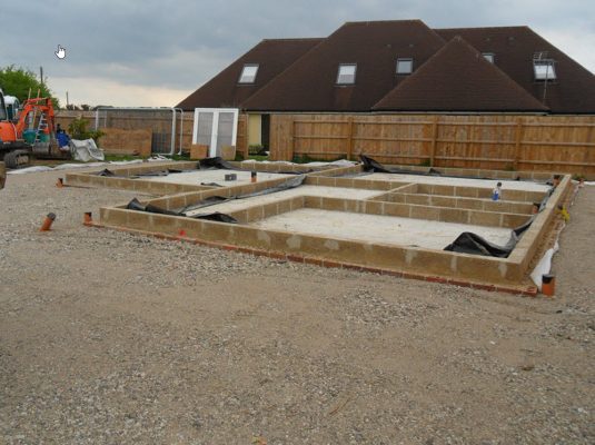 Completed groundworks to DPC including concrete floor and services in Woolpit